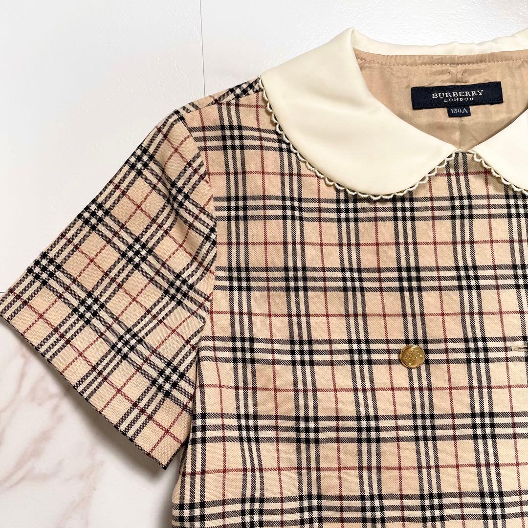 美品✨ BURBERRY ワンピース ノバチェック 白襟 金ボタン 130 - メルカリ
