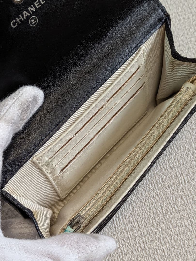 シャネル 黒 ビコローレ バイカラー 折り財布 ミニ財布 ショルダー