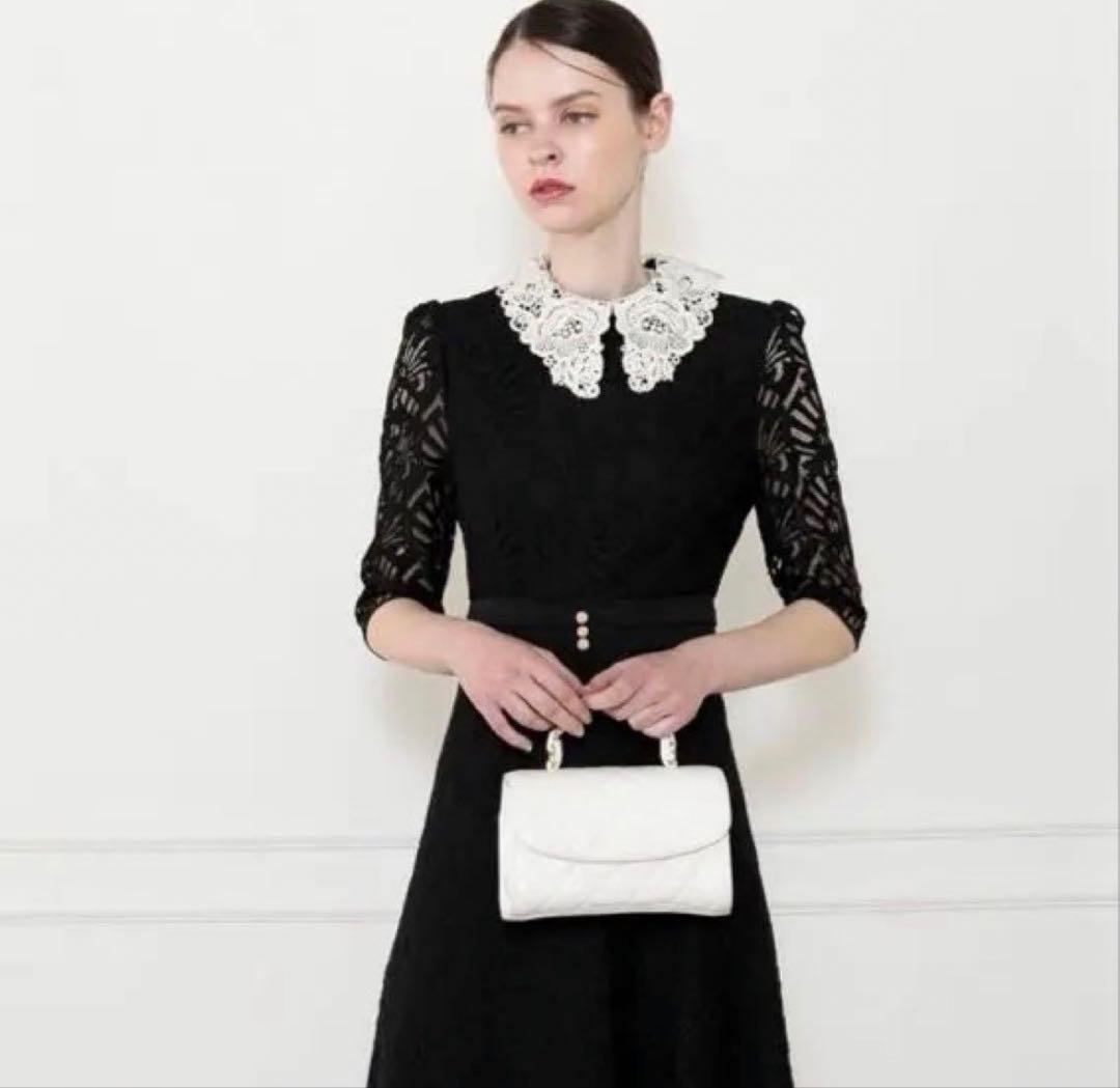 Leja レースビッグカラー花柄ワンピースドレス オケージョンドレス S