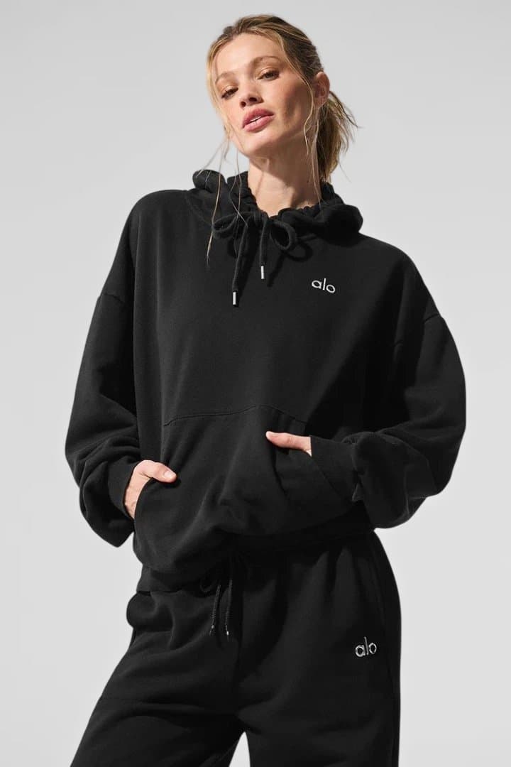 alo ブラック フード付きパーカー - メルカリ
