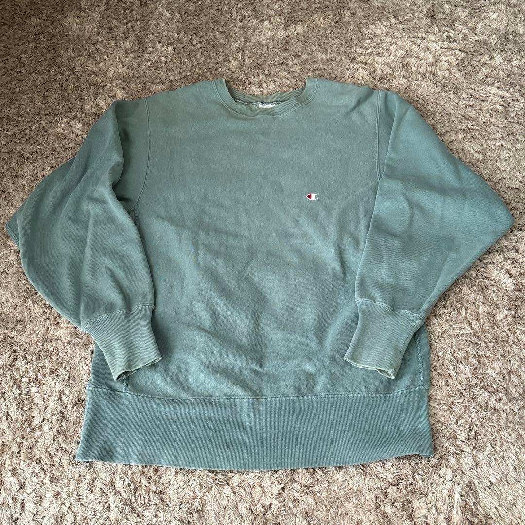 90's 刺繍タグ ターコイズ USA製 チャンピオン リバースウィーブ L