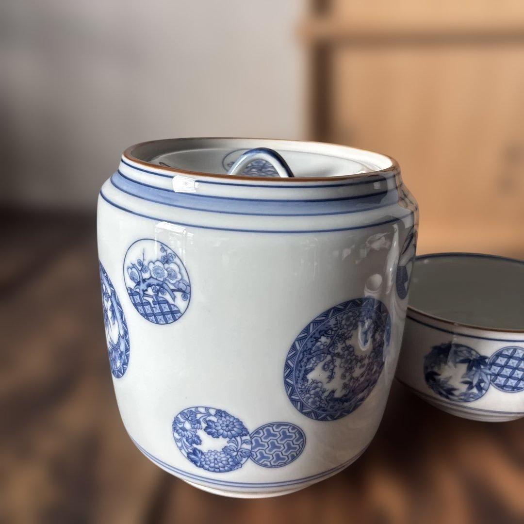 皆具 千古窯造 染付花丸文 水指 建水 蓋置 杓