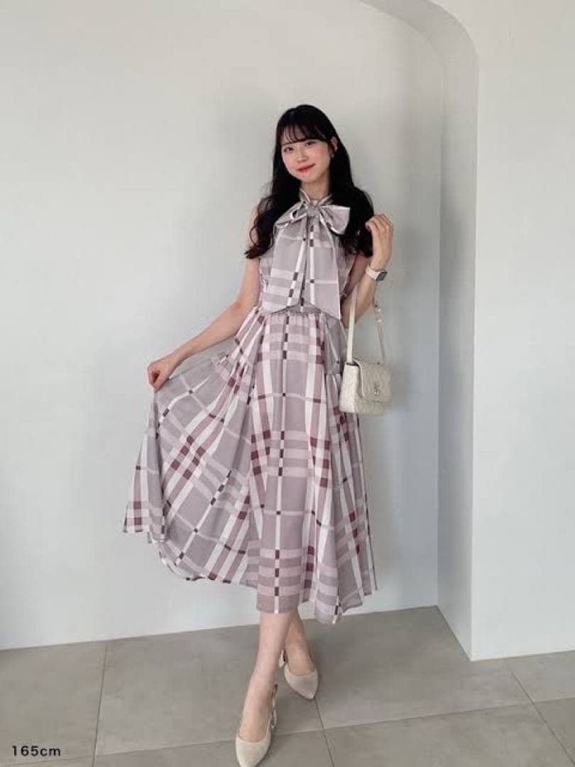 An MILLE アンミール ビッグチェックリボンワンピース ピンク - メルカリ