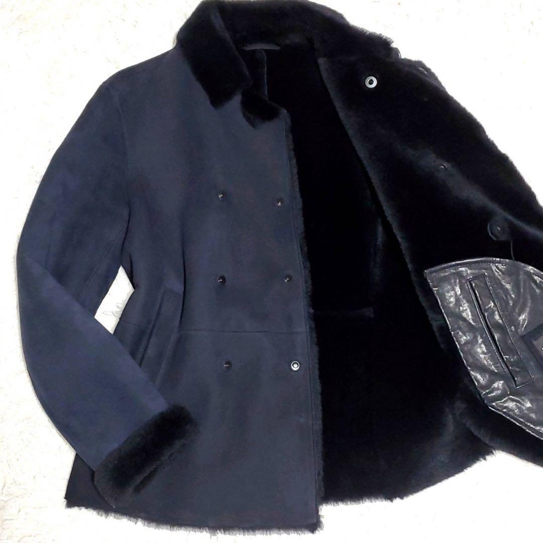 エンポリオアルマーニ ムートン ラムレザー 羊革ジャケット 46 シープスキン GIORGIO ARMANI ムートンレザージャケット シアリングコート シープ