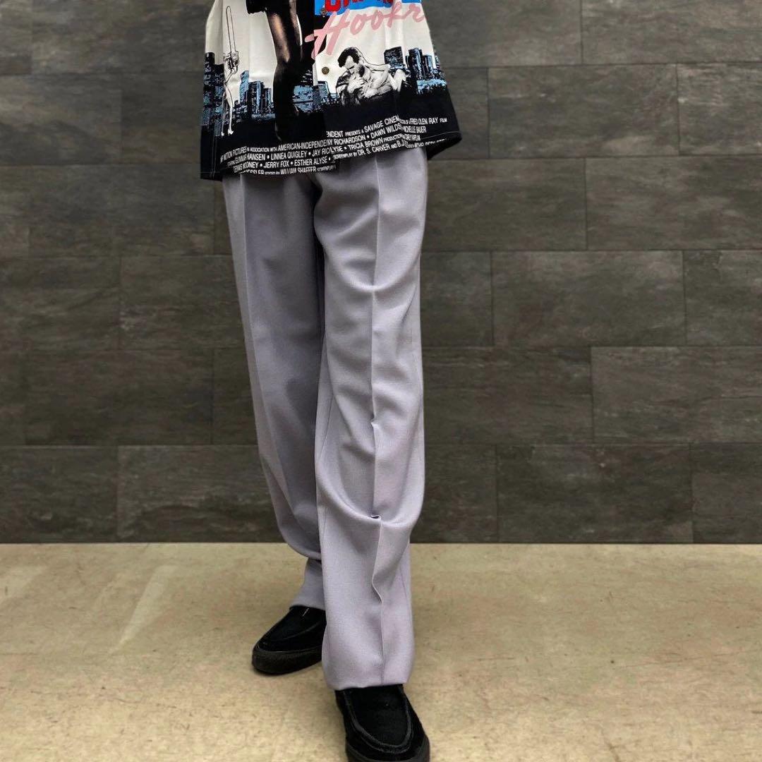 ワコマリア 薄いパープルグレー プリーツ入り スラックス Mサイズ