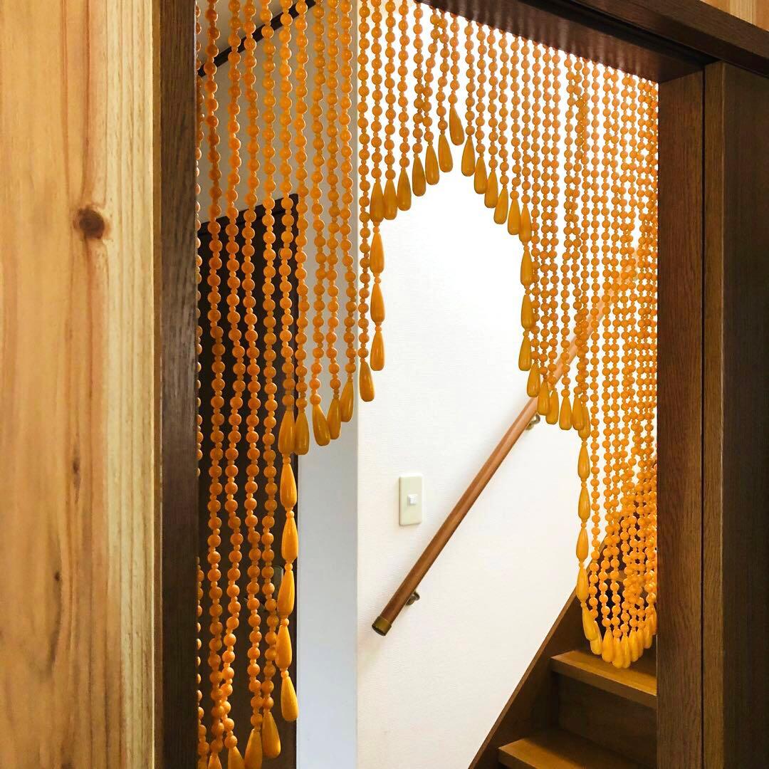 レトロポップ 昭和レトロ ビーズのれん 玉のれん オレンジ カーテン雫