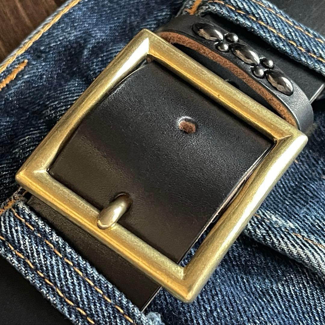 アウトレット品スタッズギャリソンベルト サドルレザー真鍮4cmHTC