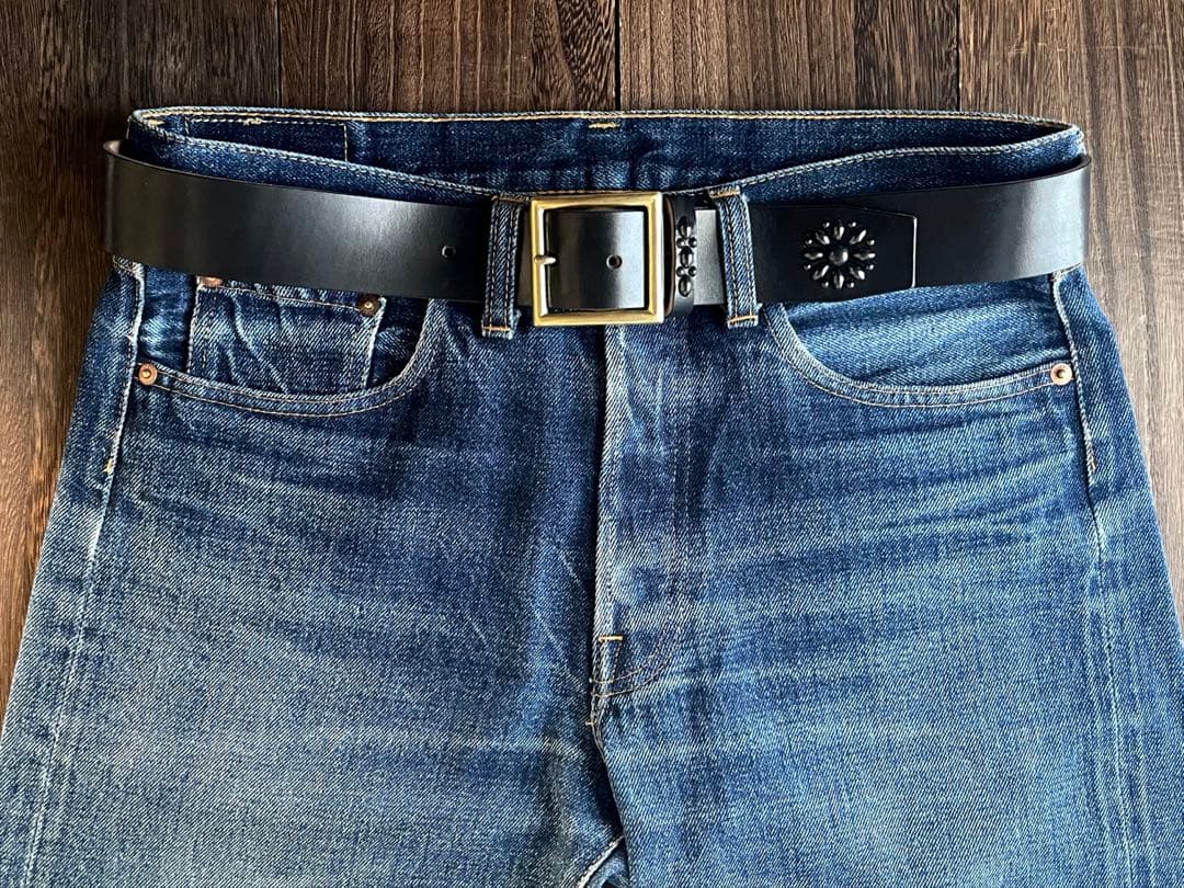 アウトレット品スタッズギャリソンベルト サドルレザー真鍮4cmHTC