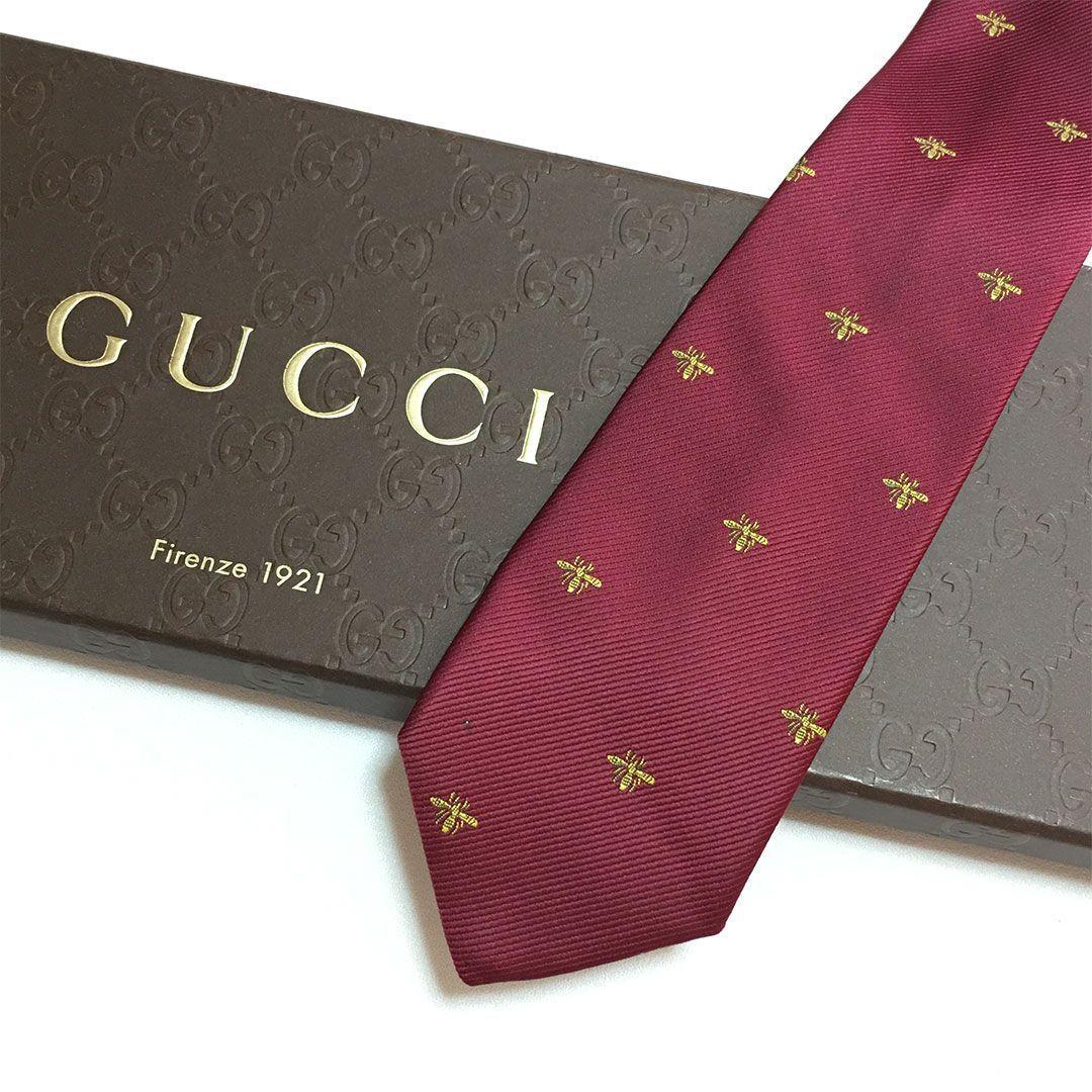 未使用級 グッチ GUCCI ネクタイ ワインレッド GG柄 総柄 ダブルG