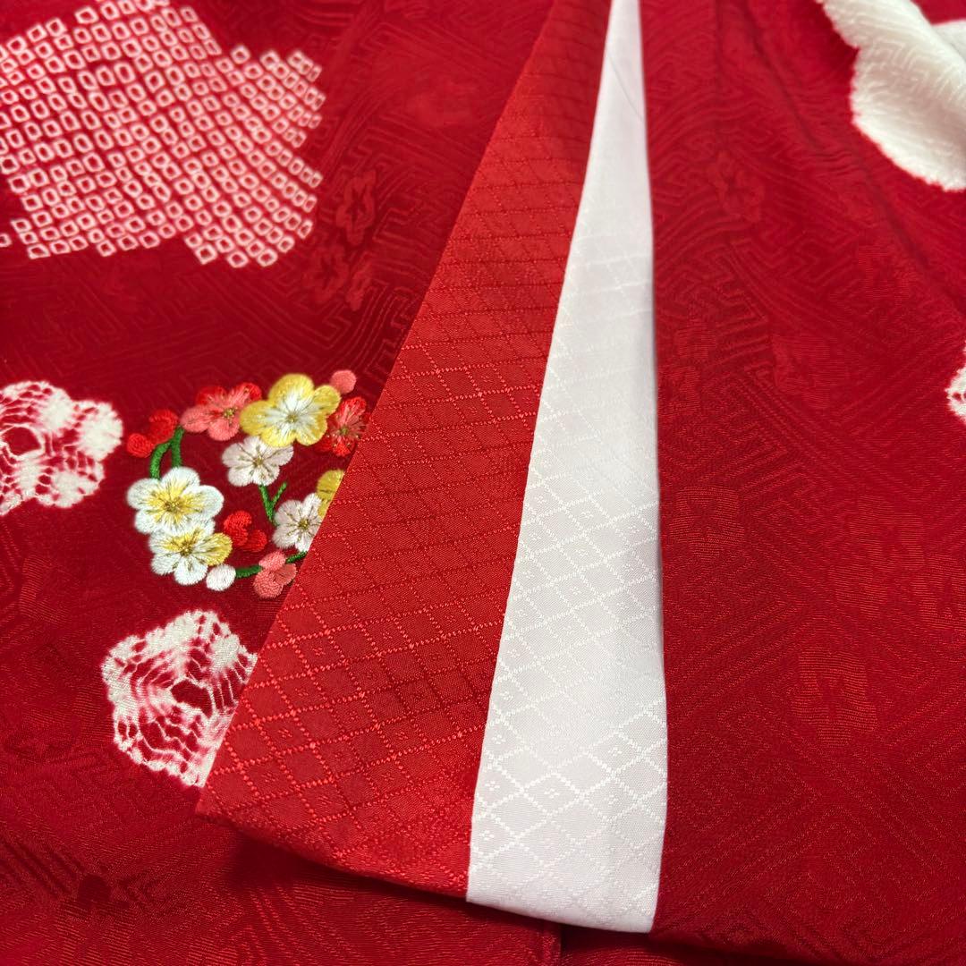《未使用》豪華総刺繍❗️ 桶絞り お宮参り 産着 本絞り 刺繍入り赤※染色飛びアリ