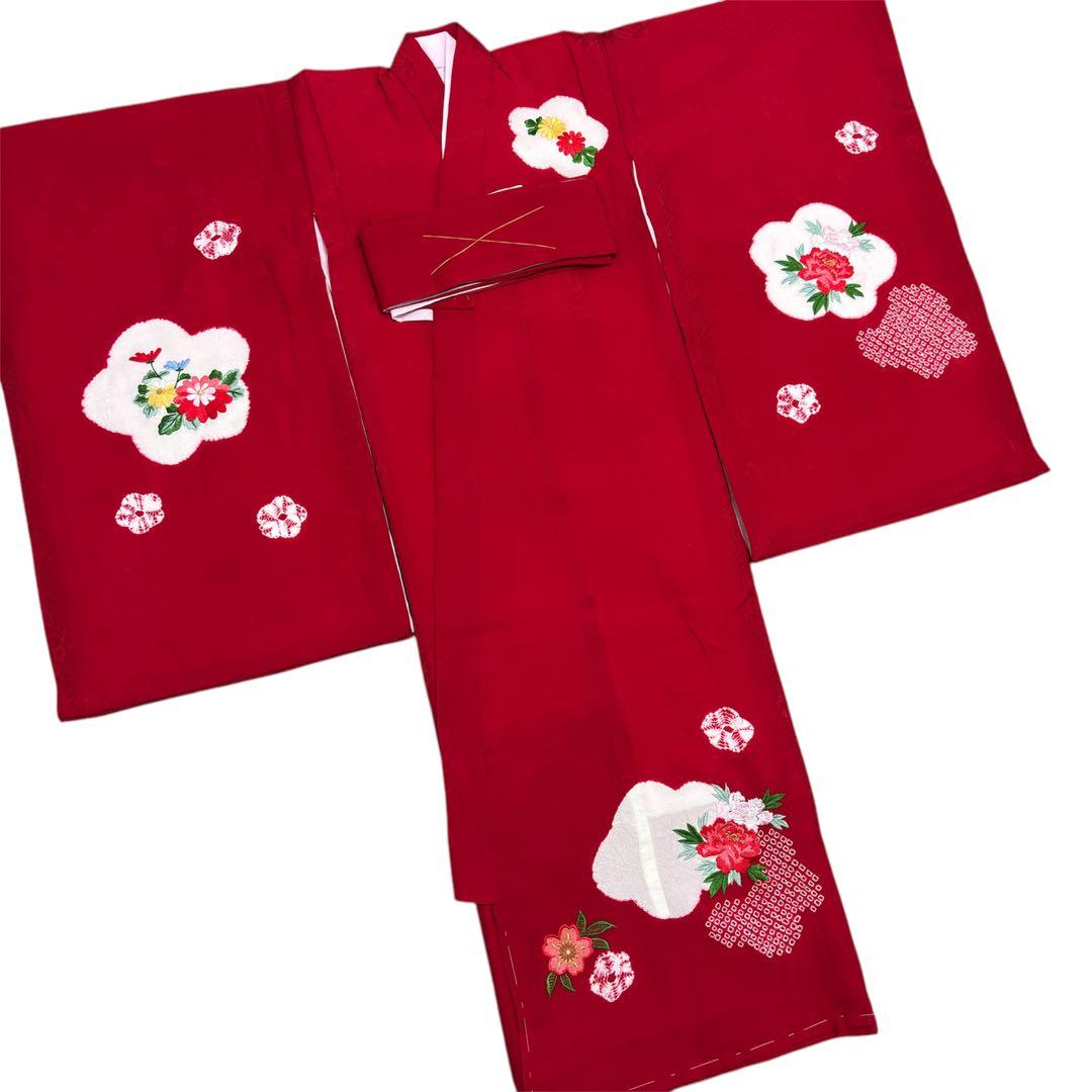 《未使用》豪華総刺繍❗️ 桶絞り お宮参り 産着 本絞り 刺繍入り赤※染色飛びアリ