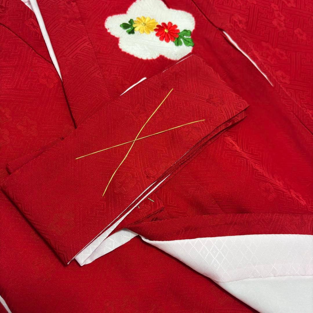 《未使用》豪華総刺繍❗️ 桶絞り お宮参り 産着 本絞り 刺繍入り赤※染色飛びアリ