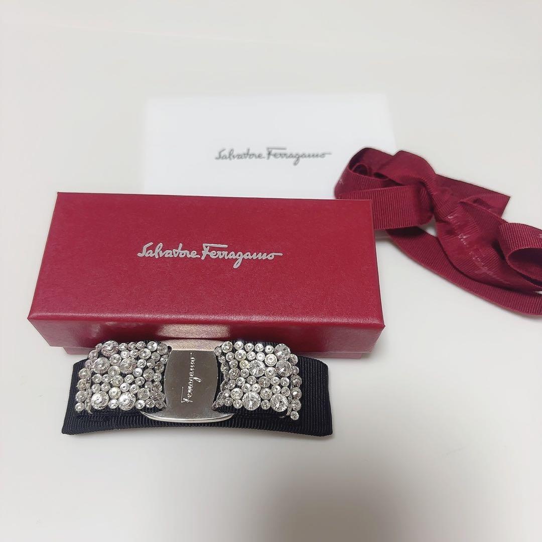 Feragamo フェラガモ ヴァレッタ ブラック リボン ビジュー クリスタル