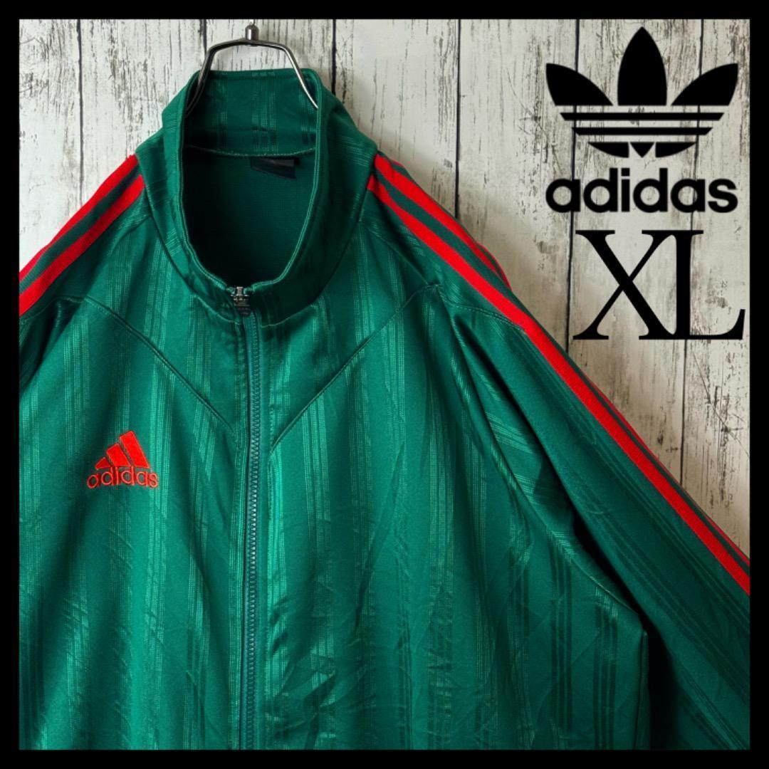 超希少】アディダス グリーン レッド 緑 赤 刺繍ロゴ ジャージ L