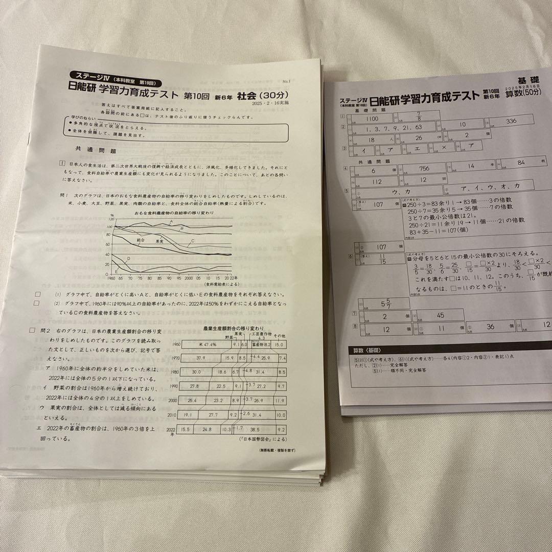 2025年度日能研学習力育成テスト6年前期 2月-5月 春季特別