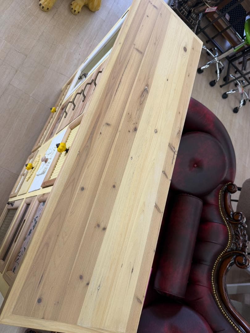 カントリー キャビネット リビングボード レトロ 棚 イエロー 引出