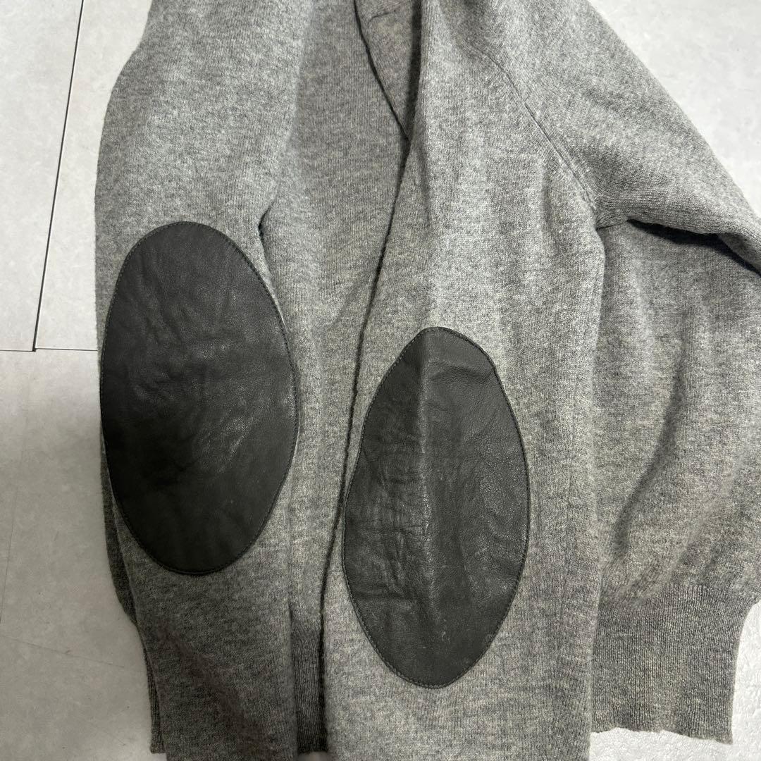メゾンマルジェラ グレー ウール混紡 セーター レザーエルボーパッチ