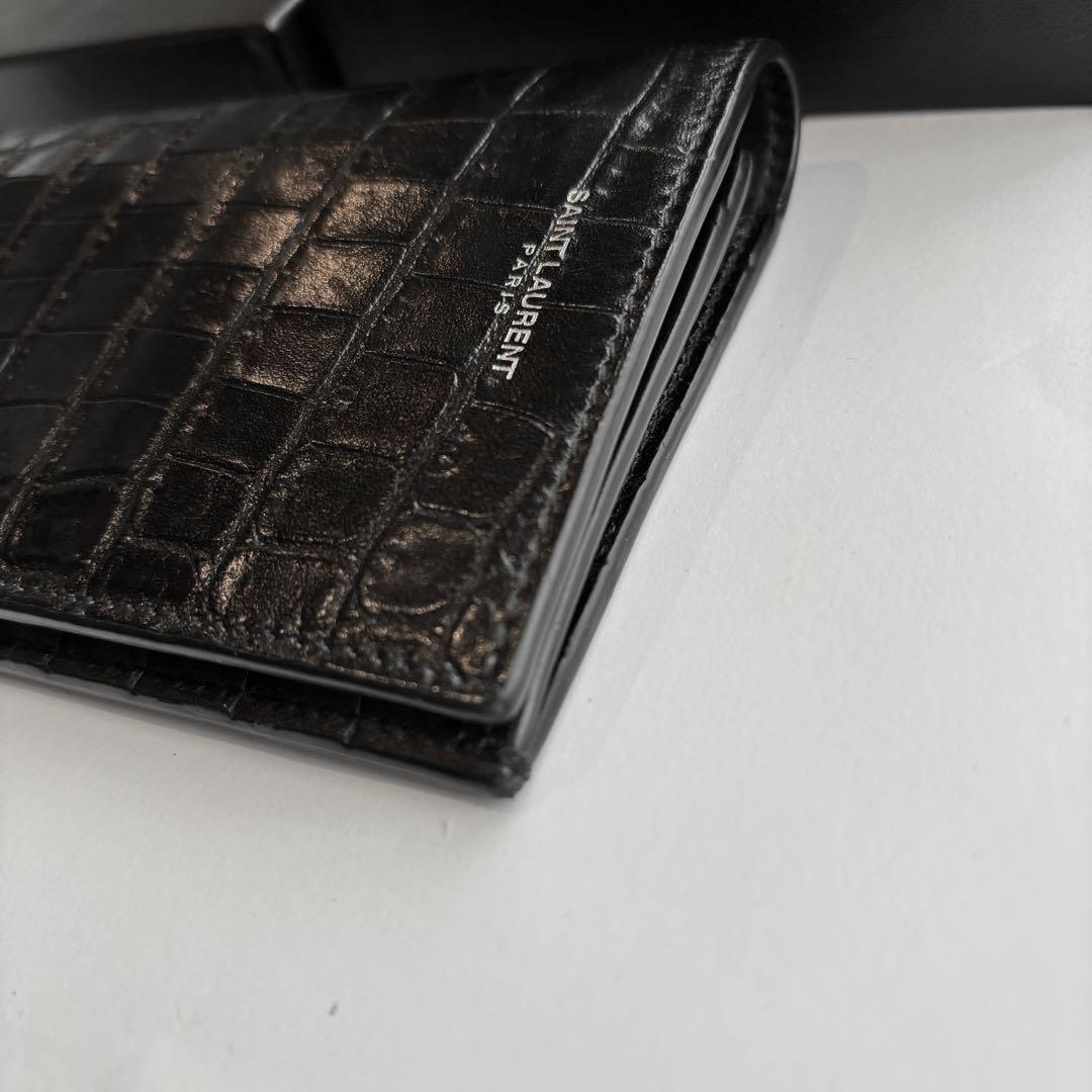 SAINT LAURENTサンローラン クロコ型押し 長財布 ブラック - メルカリ