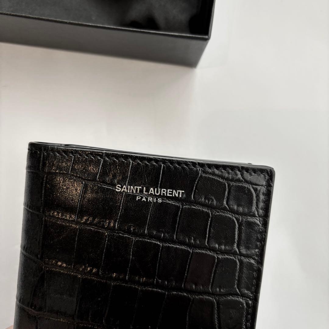 SAINT LAURENTサンローラン クロコ型押し 長財布 ブラック - メルカリ