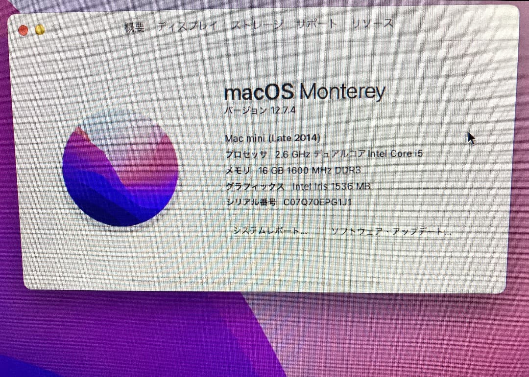 macmini Late2014 2.6GHs RAM：16GB HDD:1TB