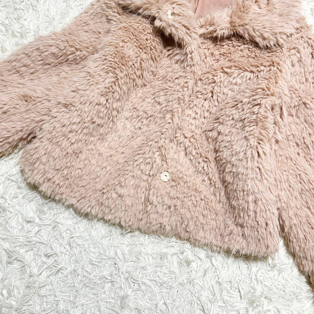 現行 美品 MUGUET ミュゲ ボリュームフェイクファーコート ピンクの