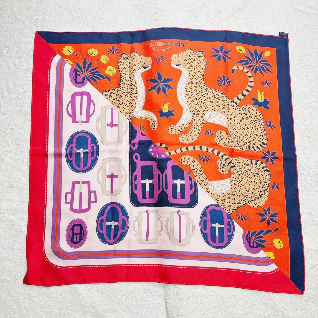 極美品】エルメス カレ90 モダンなレオパード 切替 シルクスカーフ