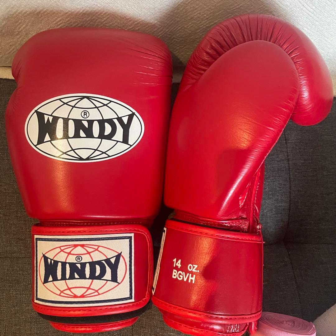 WINDY ボクシンググローブ レッド 14oz Windy グローブ 本革製 プロ