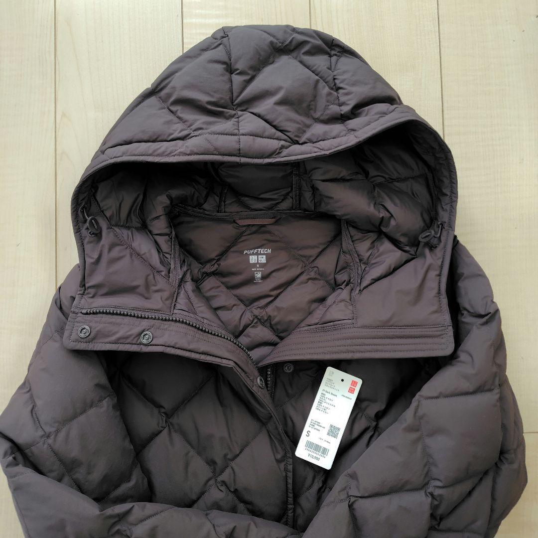 ユニクロ パフテックロングコートリラックスフィット ブラウン S