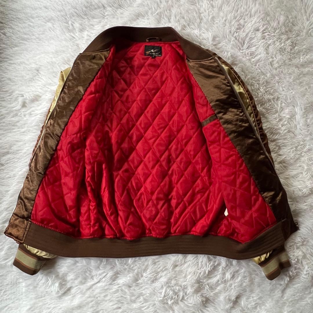 スカジャン ハワイ 刺繍 Aloha Hawaii 光沢ブラウン Mサイズ 中綿