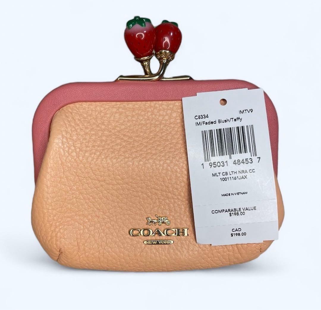 新品未使用】 コーチ キスロック がま口財布ピンク コインケース