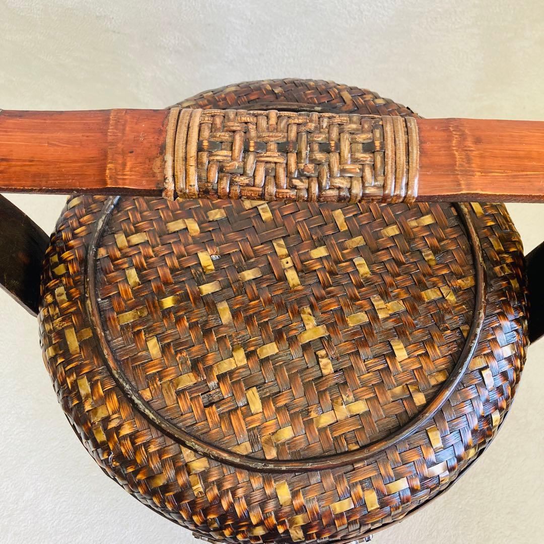 竹編み籠☆特大☆茶籠☆煎茶 飾り 堤藍 三段籠 中国 農具 自然竹