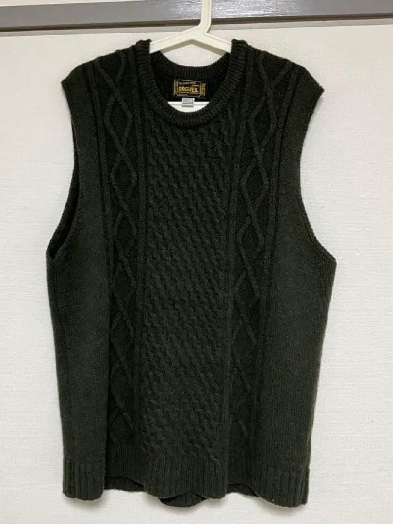 オルゲイユ ORGUEILニットベスト グリーン サイズ42 Orgueil ケーブルニットベスト Cable Knit Vest OR-4122 2カラー - C