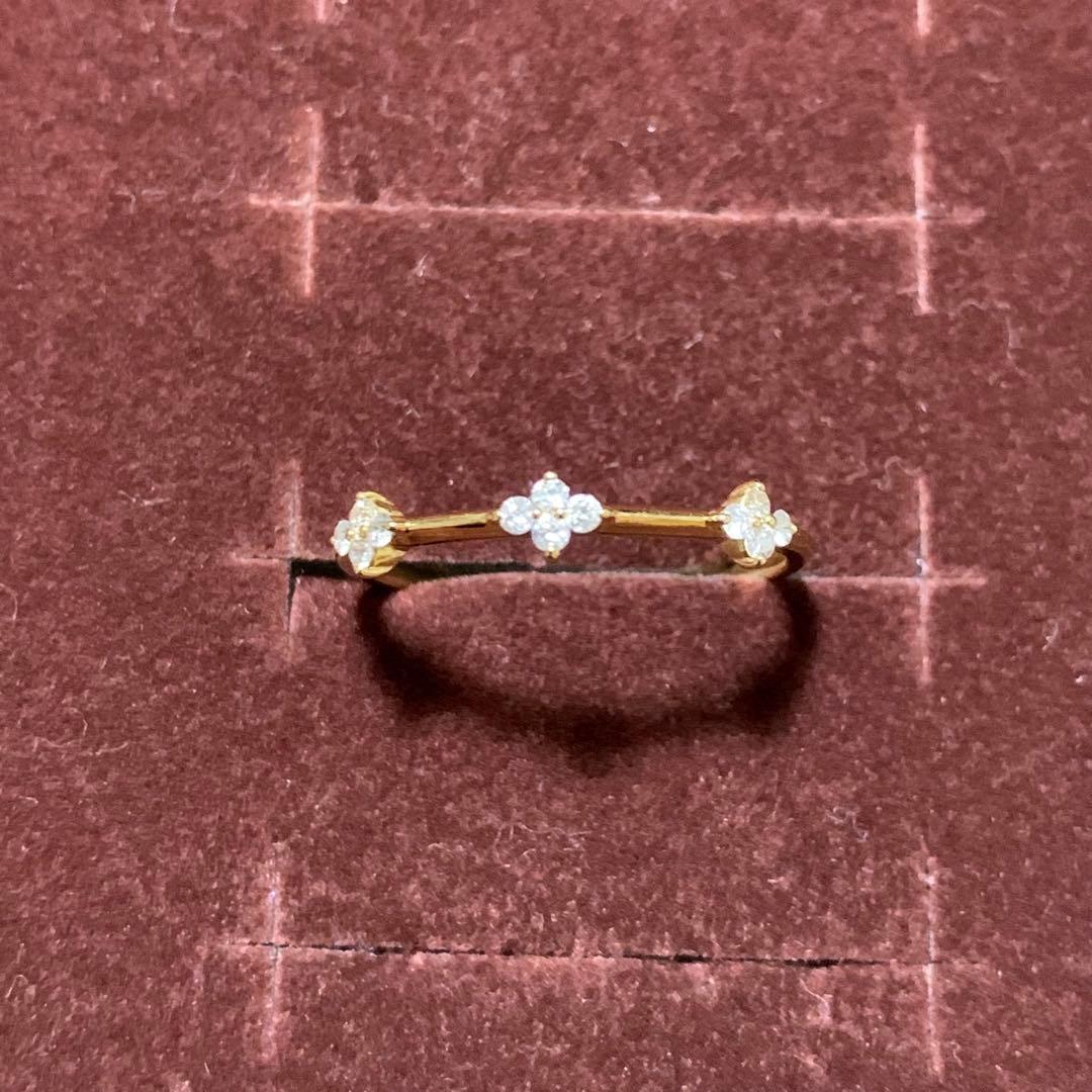 大人気】ジュエリーツツミ k18 フラワー ダイヤモンド リング サイズ9