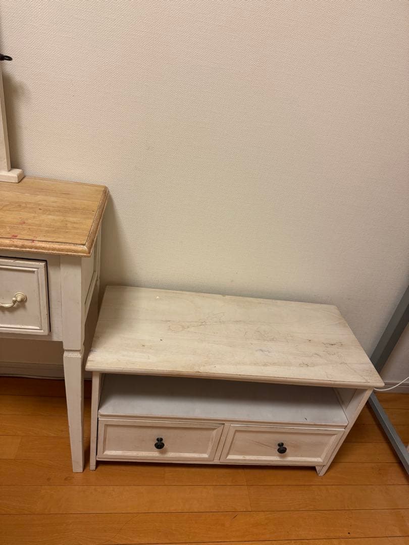 1点価格】ブロカントシリーズ ホワイト木製家具(鏡台・テレビ台・チェスト)