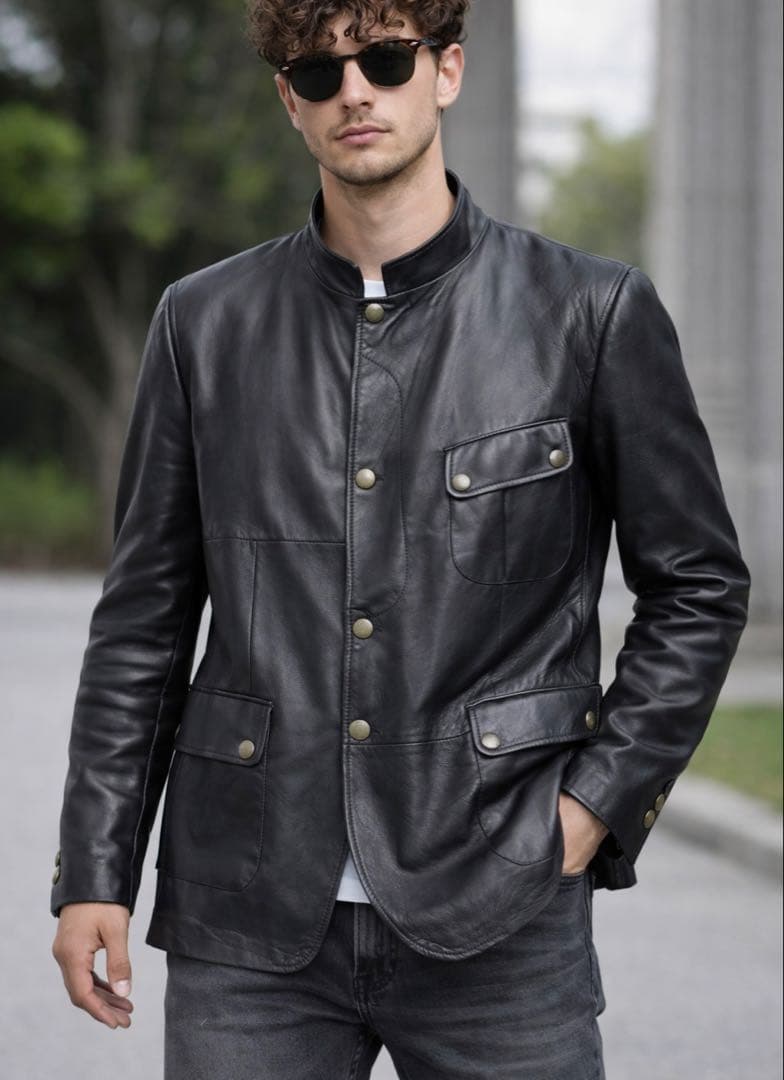 ポールスミスコレクション ラムレザー 2Way ジャケット 総柄裏地 羊革