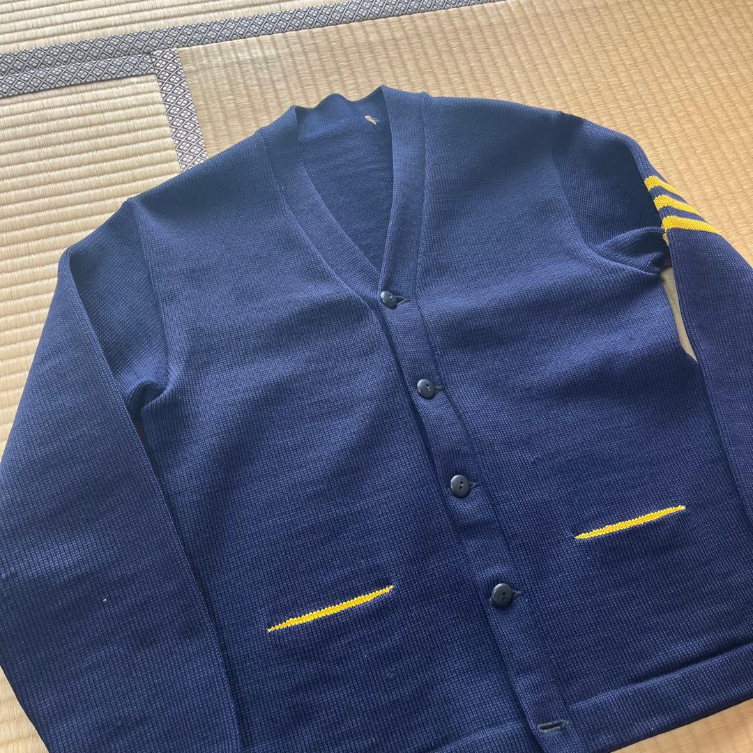 70-80s? VINTAGEレタードカーディガン 濃紺ナス紺 ワッペン無し M
