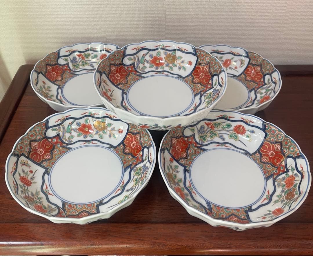 其泉窯 賞美堂 金彩 深皿5客セット。尾形光琳 古伊万里様式。お正月