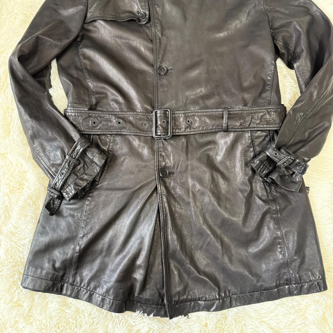 カリー様✨バーニーズニューヨーク レザー トレンチコート 52 黒