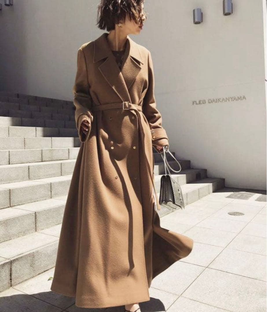 ameri vintage BELT FLARE LONG COAT キャメル - メルカリ