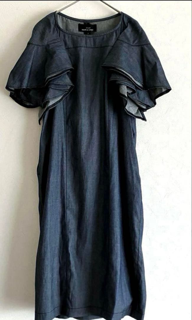 美品 トリココムデギャルソン 袖フリル デニム ロングワンピース S
