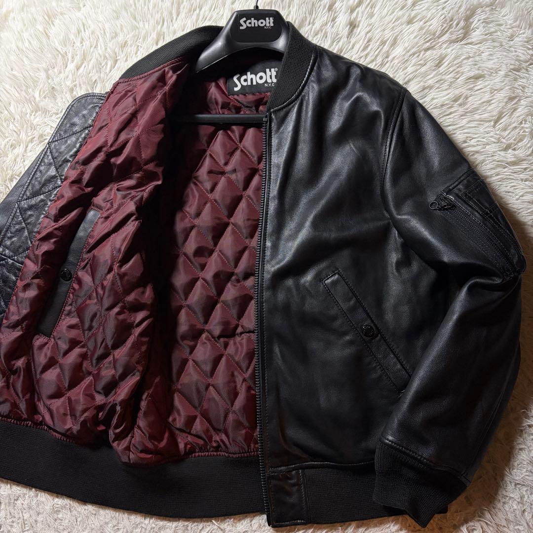 ク*ー様 美品■schott フライトジャケット　MA-1 羊革　ラムレザー ブ 極美品】 Schott ショット MA-1 レザージャケット フライトジャケット
