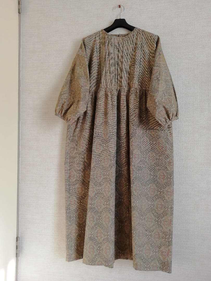 着物リメイク　ロングワンピース(大島紬) 着物リメイク 大島紬花柄ロングワンピース ジャンパースカート 2WAY