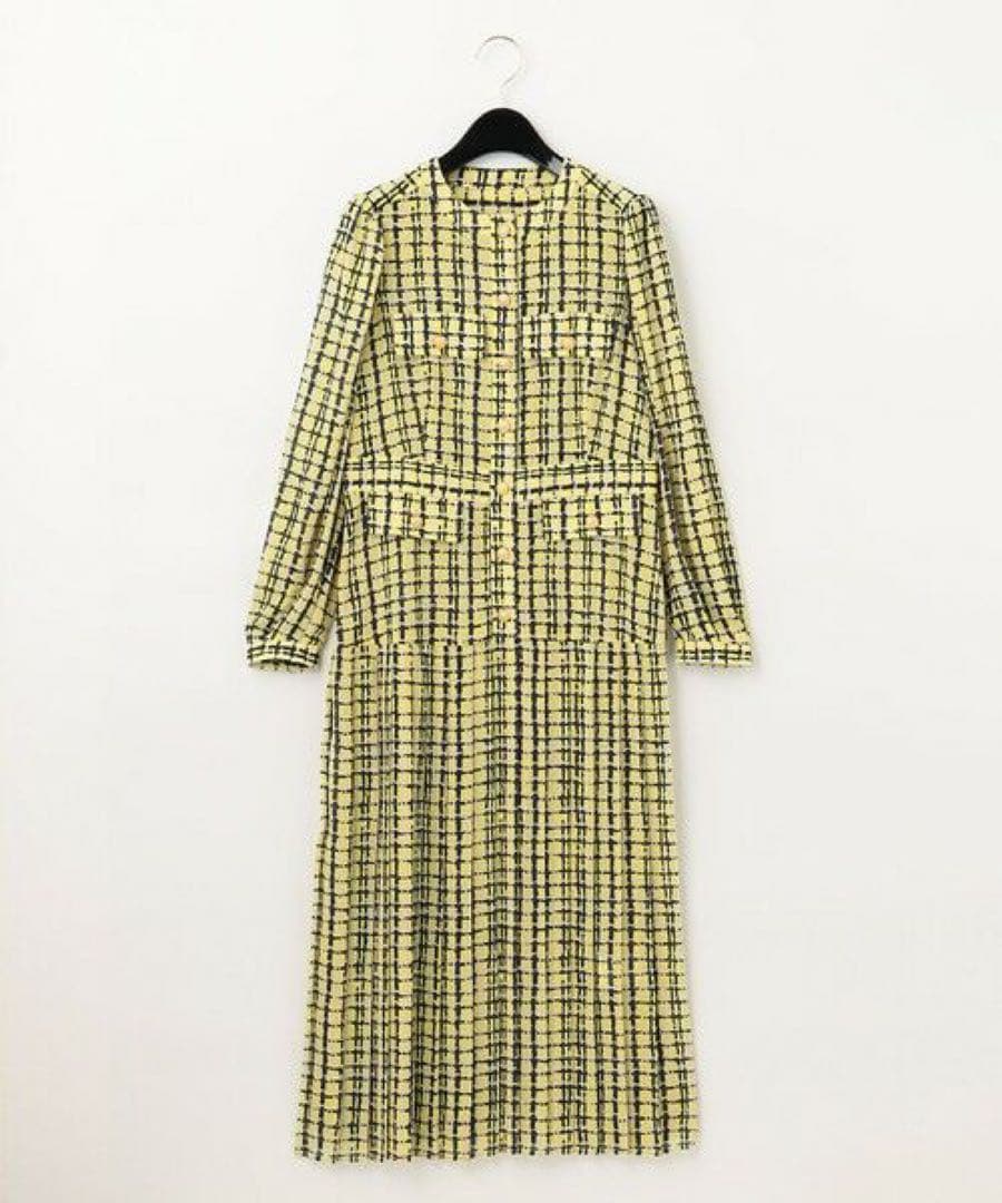 22AW♡グレースコンチネンタル ツイードプリントワンピース 36 金釦