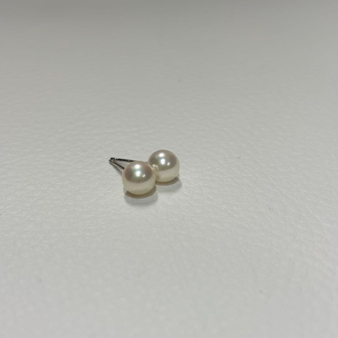 496 パールピアス　あこや真珠　5.8mm K14WG