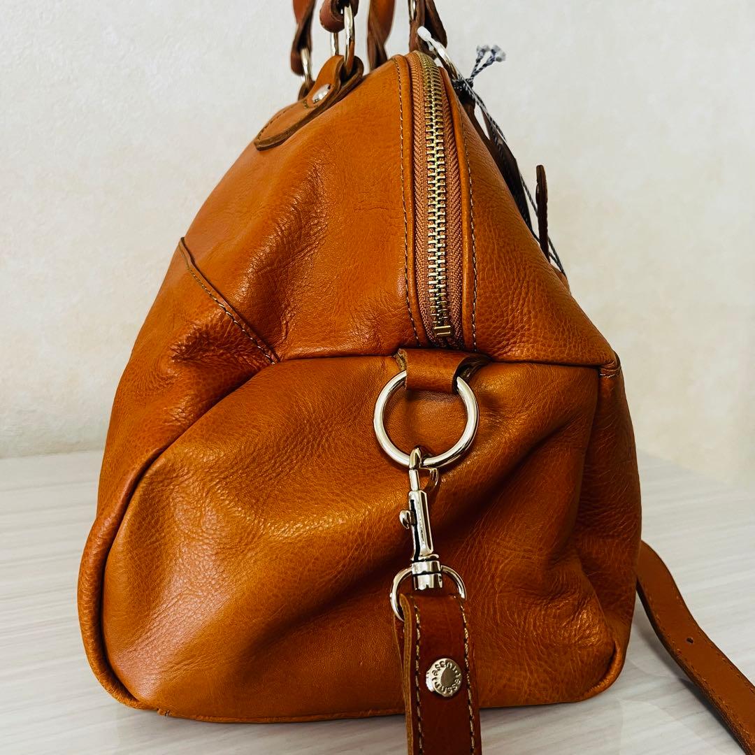 新品 russet 2way レザー ボストンバッグ インナーバッグ付 オレンジ