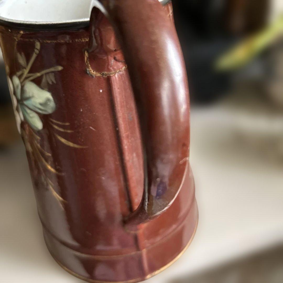 フランスイギリスアンティークホーローポット琺瑯ホウロウ手描き手書き