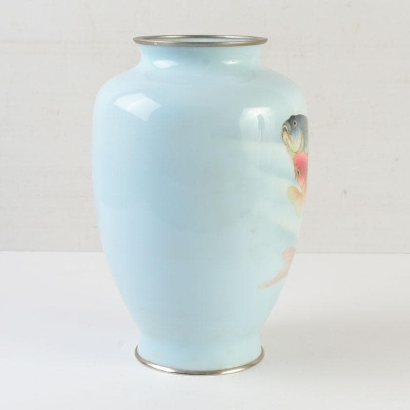 七宝焼 水色釉 双魚文 花瓶 V 9884 - メルカリ