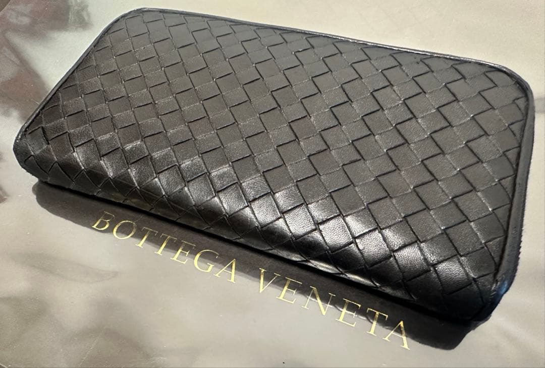 付属品付】ボッテガヴェネタ ラウンドファスナー/ラム/黒/ゴールド