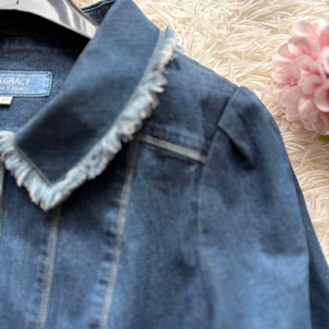 美品】42 袖リボン パールボタン エムズグレイシー デニムジャケット 20年