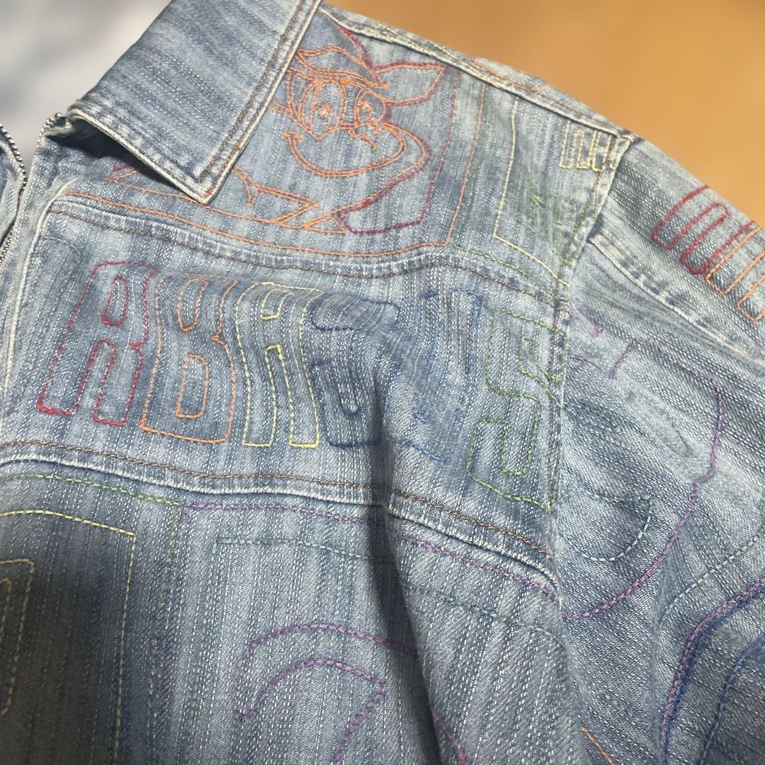 アンジェロ刺繍入りライトブルーデニムジャケットLL